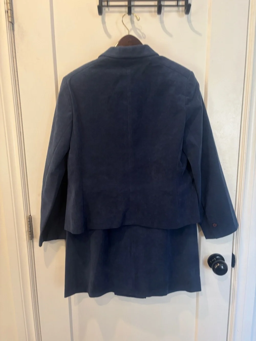 Vintage 70s Navy Women's Suede Coat, Jacket and skirt Set - Picture 5 of 16